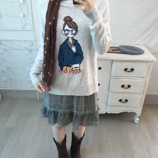 일본빈티지 너드니트 + 네코 머플러