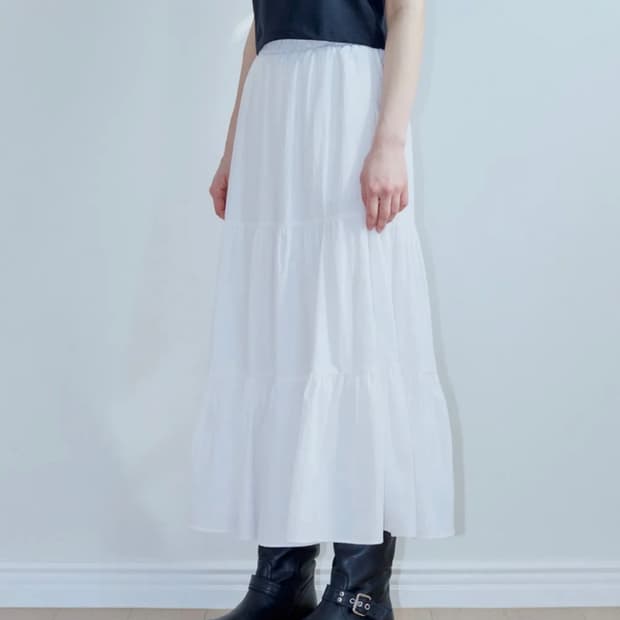 마롯 셔링 프릴 롱 스커트_화이트