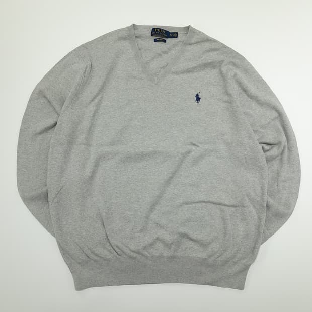 CN810 XL 폴로 랄프로렌 그레이 V넥 피마코튼 긴팔 니트 스웨터