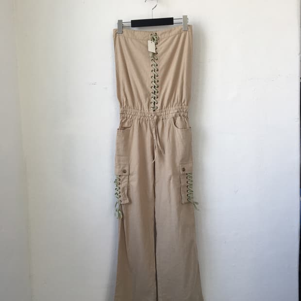 Lace up point tube top jumpsuit