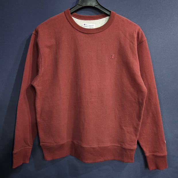 챔피온 버건디컬러 남성 오버핏 100 기모 맨투맨 