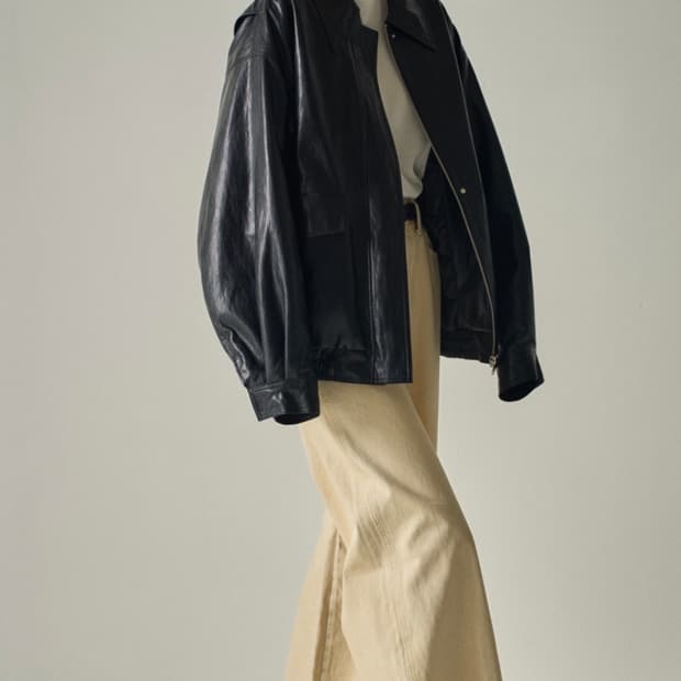 파사드패턴 오버핏 레더 블루종 블랙