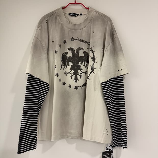 KLICKCLAK 25AW 스프레이 더티 빈티지 파괴 프린트 페이크 투피