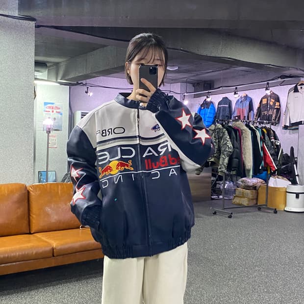 오라클 레드불 네이비 배색 스타 레더 레이싱 자켓 B3716