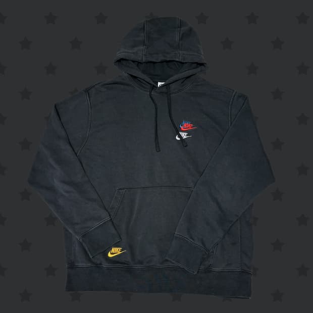 일본 나이키 아카이브 한정 스우시 로고 레이어드 디테일 블랙 후드티 
