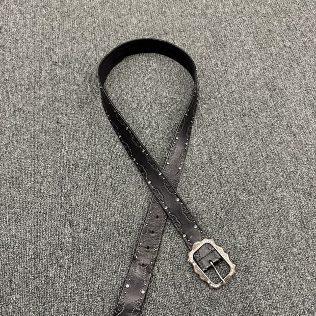 Nine West 빈티지 버클 잼스톤 웨스턴 블랙 가죽벨트