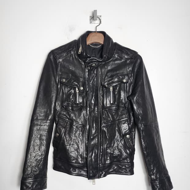 빈티지 멀티 포켓 라이더 가죽 자켓