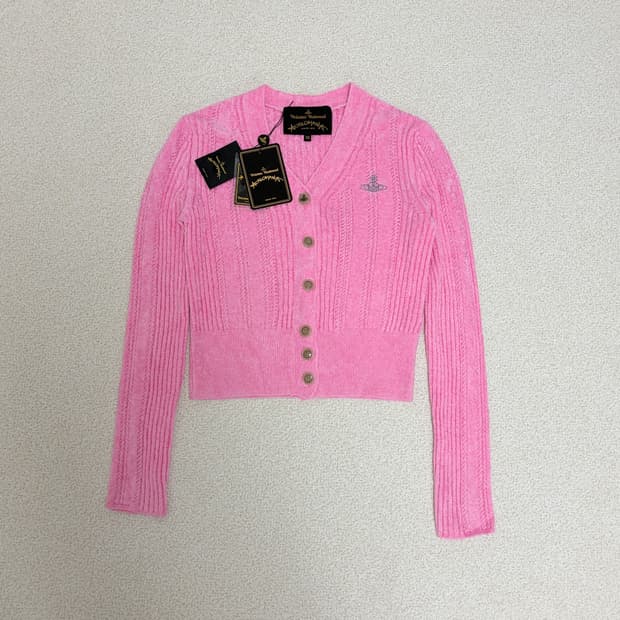 비비안웨스트우드 슬림핏 크롭 가디건-핑크