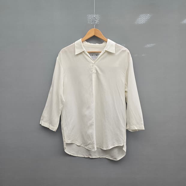 솔리드 옴므 7부 소매 셔츠 화이트