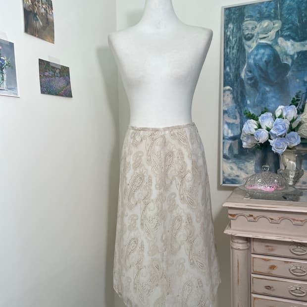 ivory pasley chiffon midi skirt