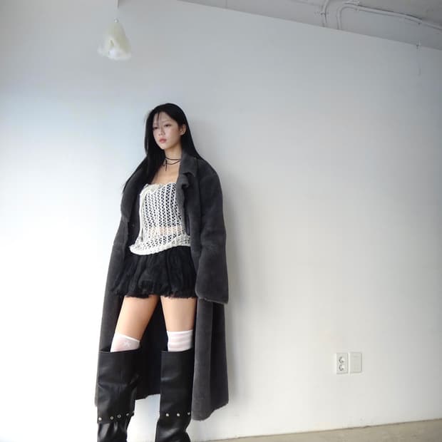 Heavy warm soft fur coat / grey