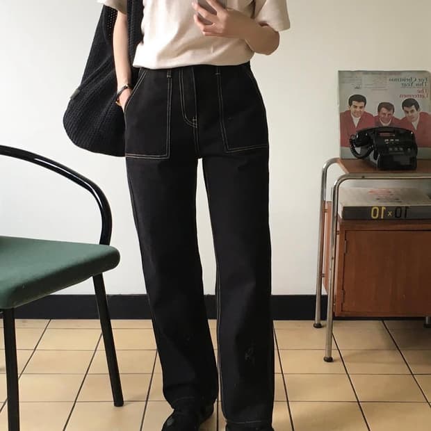 (새상품) 98도씨 OAT 히트 포켓 스트레이트 진 (기모바지)