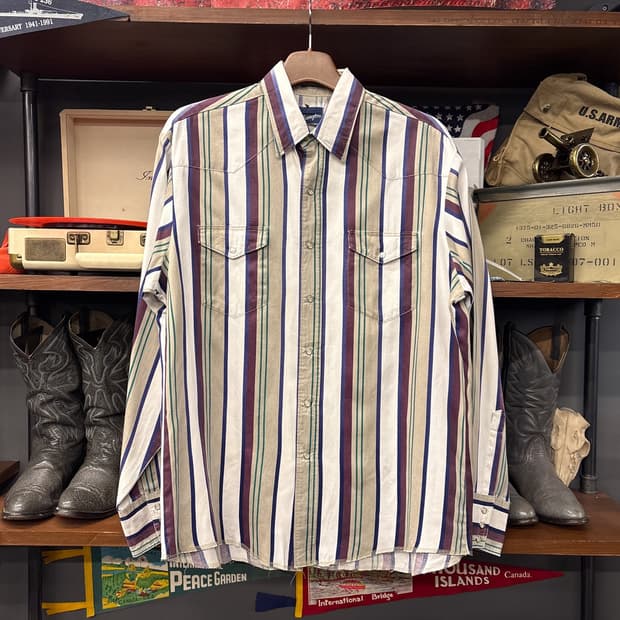 90s 랭글러 멀티 스트라이프 웨스턴 스냅 코튼 셔츠 N1033