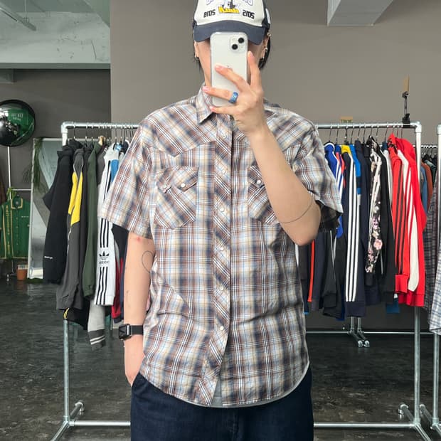 랭글러 웨스턴 체크 반팔 셔츠