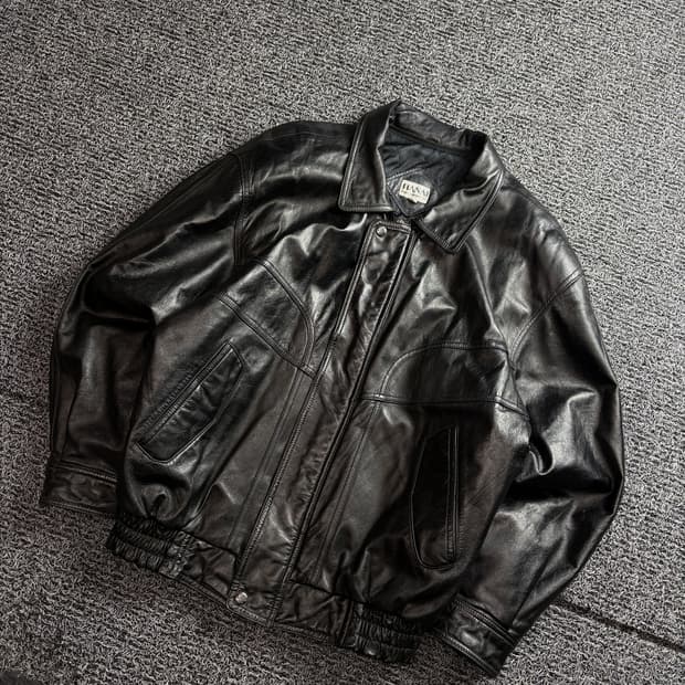 90s Hanai 아카이브 양가죽 램스킨 봄버 레더 자켓 3803