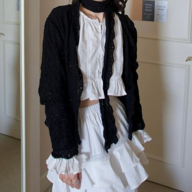 플레따 모헤어 스카프 가디건 블랙