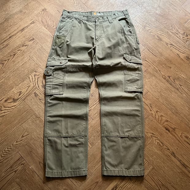 [34]칼하트 USA 모스그린 립스탑 더블니 워크 카고 팬츠