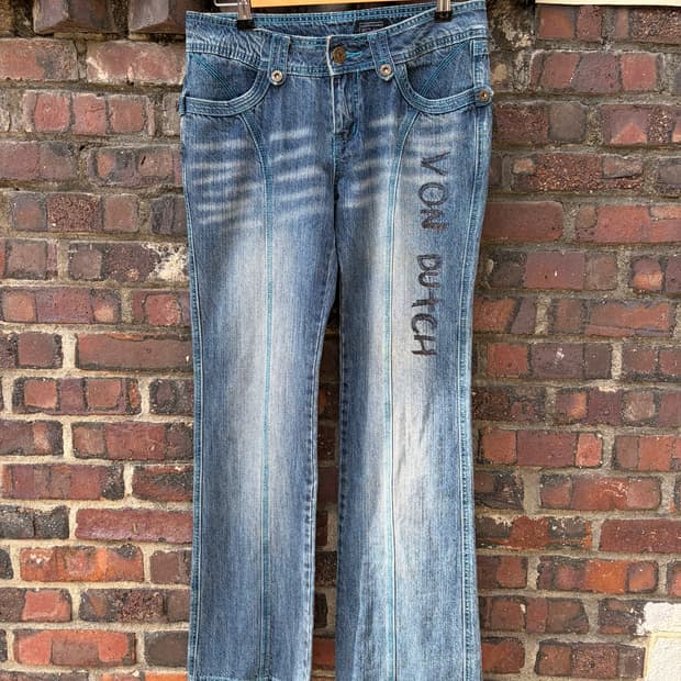 Von Dutch y2k 로고 스티치 플레어 데님