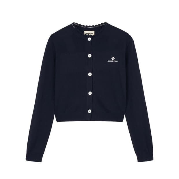슈슈통 우먼 로고 스티치 니트 가디건 네이비 블루 - 25SS