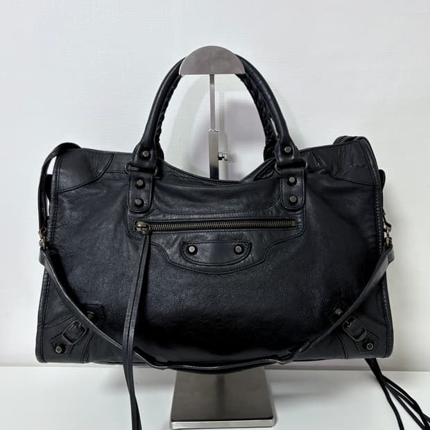 발렌시아가 시티 모터백 블랙 미디움