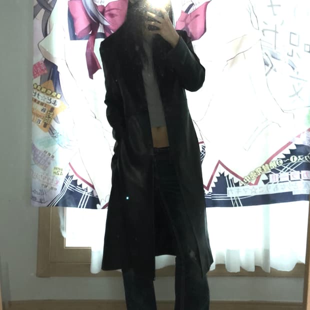 레더 슬림핏 롱코트