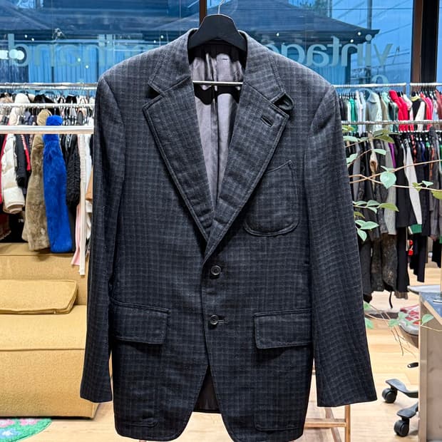 톰포드 블랙 윈도우페인 체크 패턴 울 블레이저 자켓 