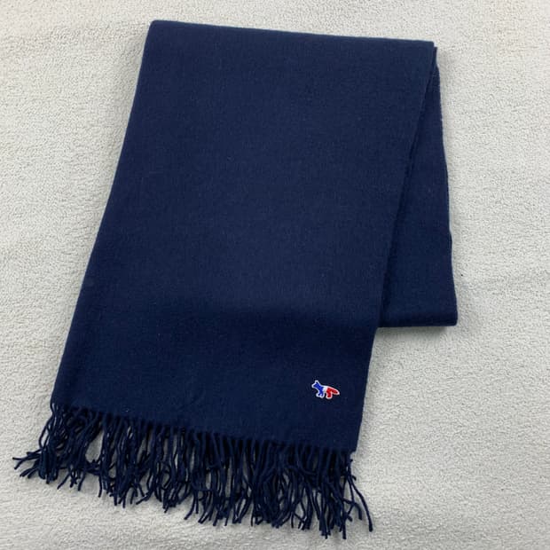 메종 키츠네 트리컬러 폭스 네이비 버진울 스카프 머플러 