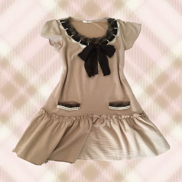 엑시즈팜 브라운 퍼 리본 원피스 라떼 히메 갸루 러블리 로걀 빈티지 모리