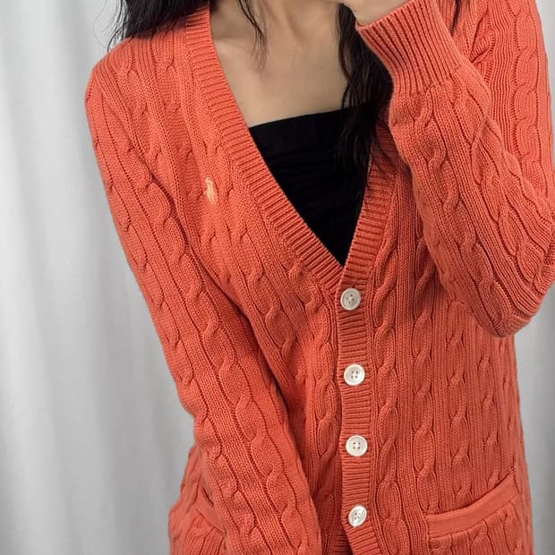 폴로 꽈배기 코튼 니트 가디건