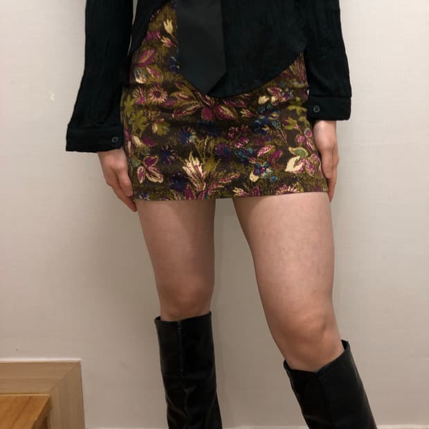 빈티지 카키 플라워 스커트