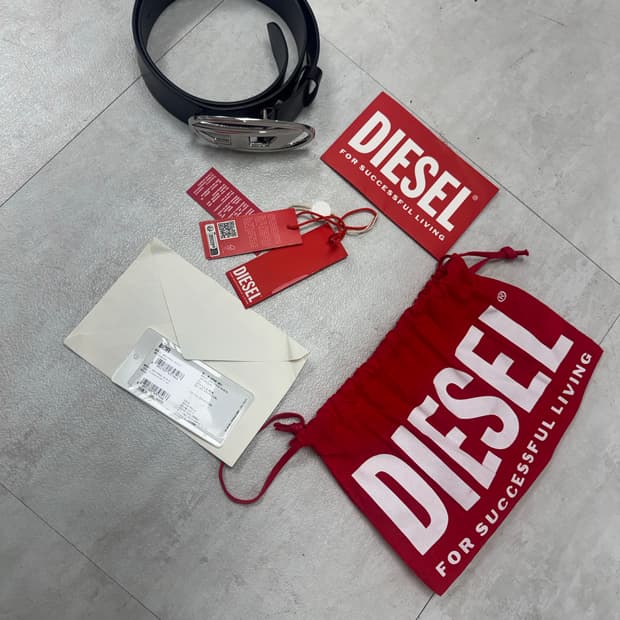 •DIESEL 디젤 오벌 D 로고 레더 벨트