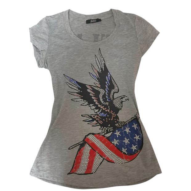 빈티지 비즈 성조기 슬림 반팔티