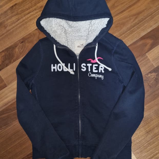 홀리스터 울프죠 양털 슬림핏 후드집업 남색 M