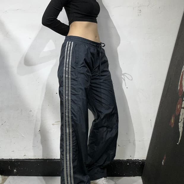 아디다스 차콜 와이드 삼선 트랙 팬츠 추리닝 바지 M