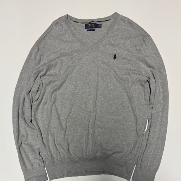 정품!! 폴로 랄프로렌 피마코튼 브이넥 코튼 니트 L 그레이
