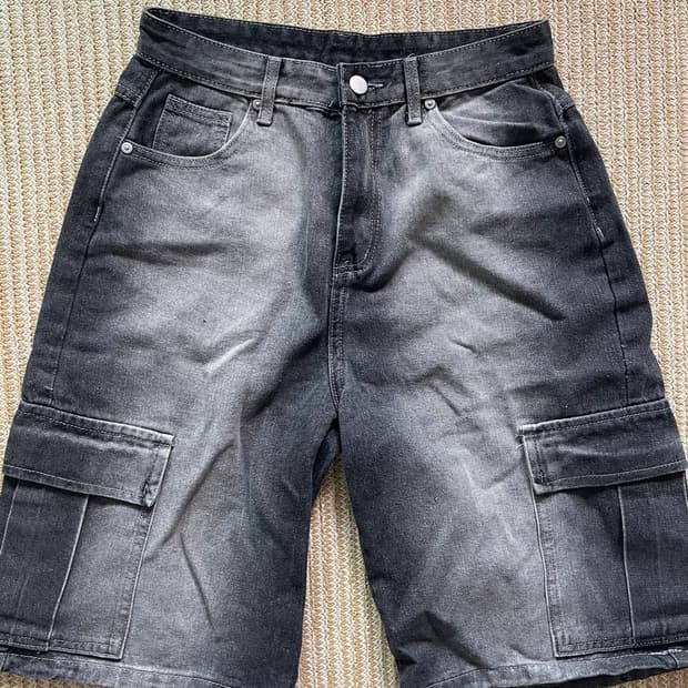 일본 빈티지 블랙 데님 카고 반바지 M