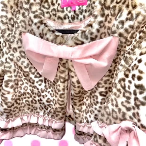 히메갸루 방꾸템 리본 레오파드 코트 자켓 오네갸루 갸루