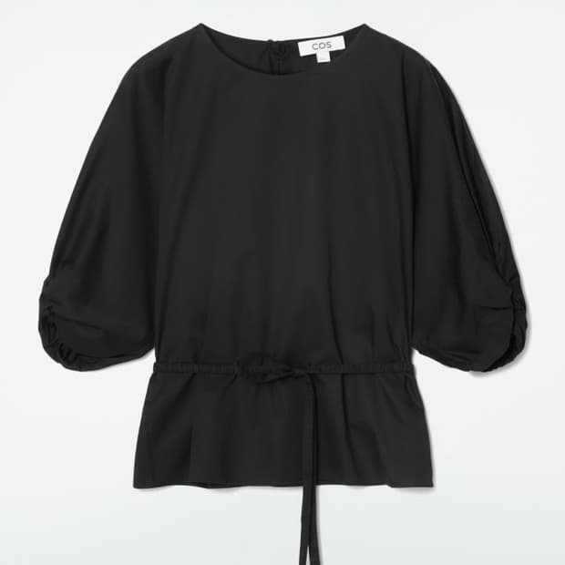 COS 코스 벨티드 퍼프 슬리브 블라우스 블랙