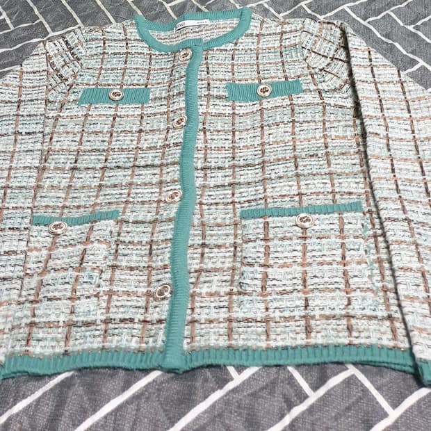 미쏘 럭셔리 트위드 니트 자켓 그린 (S)