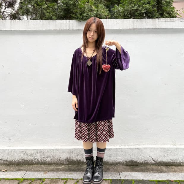 빈티지 퍼플 벨벳 블라우스 원피스