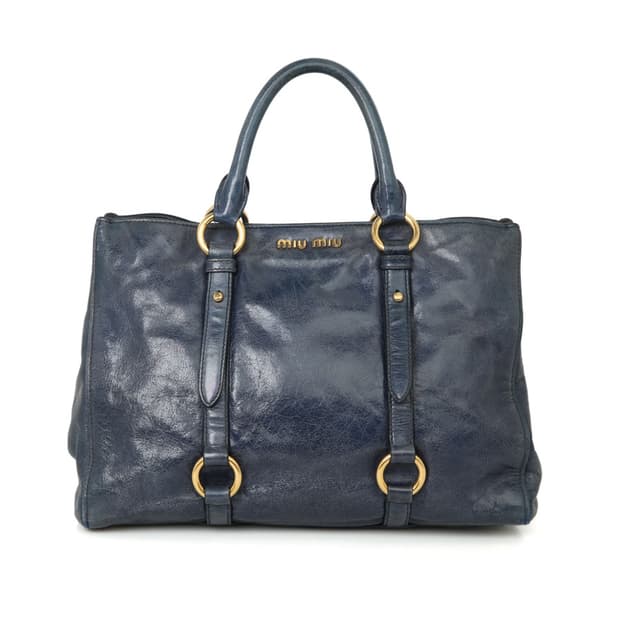 미우미우 비텔로 샤인 토트백 블루 보스턴 RN1037