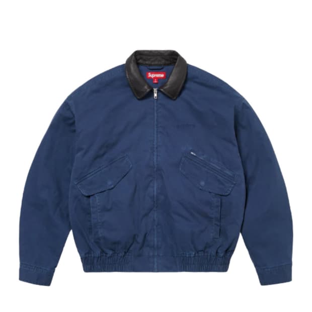 [XL]슈프림 레더카라 자켓 네이비