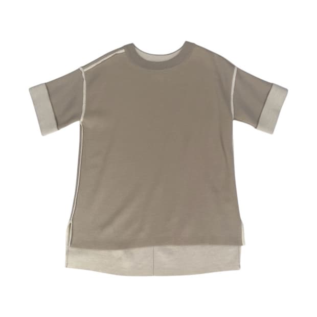 DKNY 메리노울 배색 반팔 니트 베이지 XS