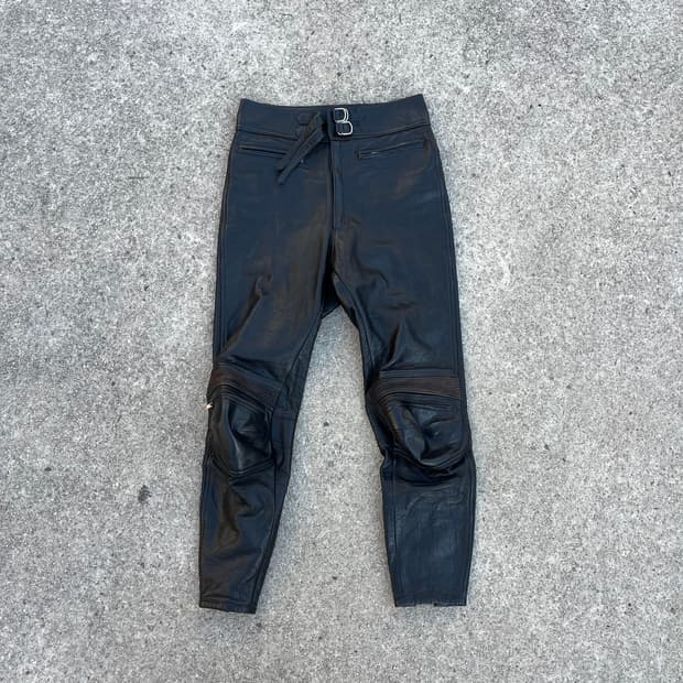 Vintage 바이커 디테일 레더 팬츠