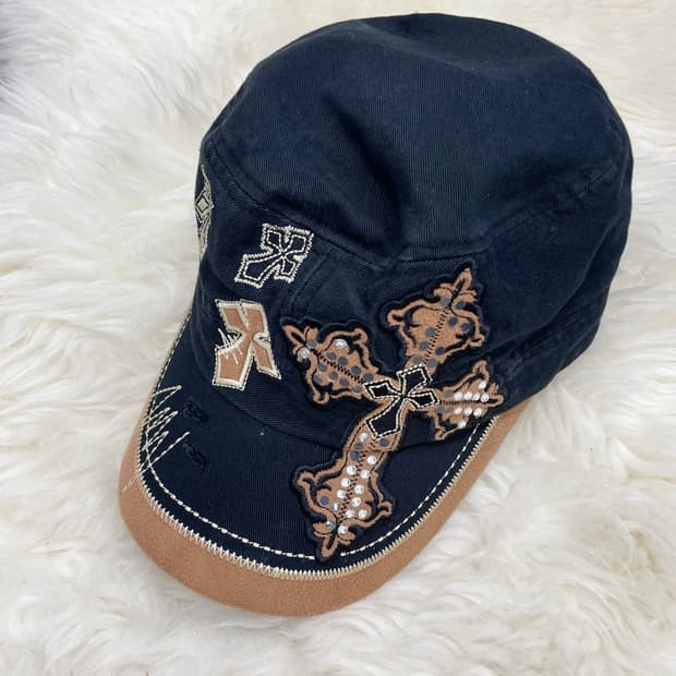 y2k 큐빅 십자가 헌팅캡