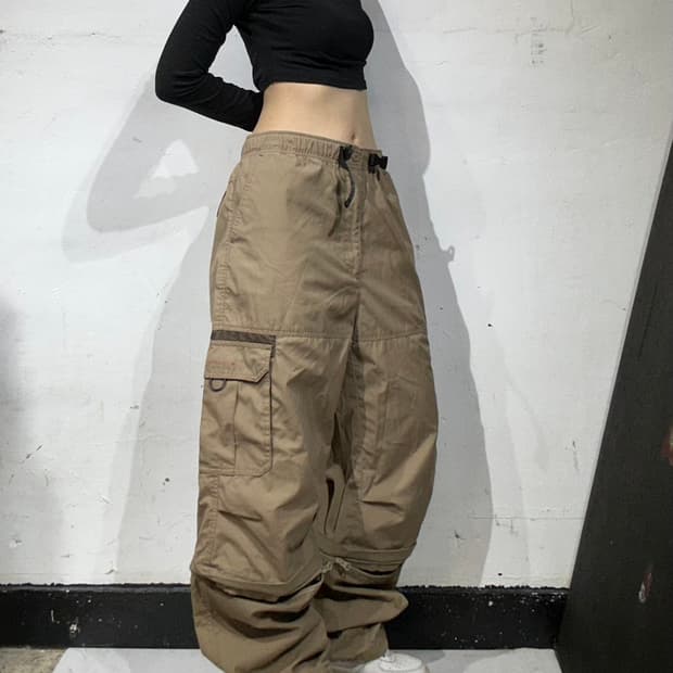 90s 컨버스 베이지 대대장 유틸리티 무릎 절개 와이드 카고 팬츠 L