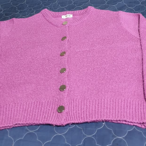 시크릿라벨 크롭 니트 가디건 퍼플 (M)