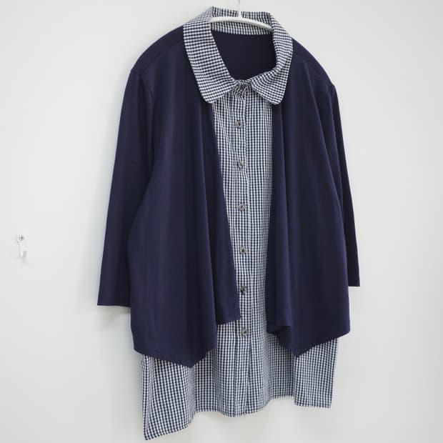  Check cardigan layered T-shirt