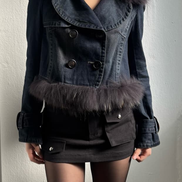 Vintage Fur-Trim Denim Jacket
