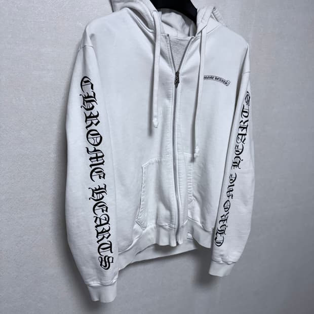 [이틀판매] 크롬하츠 스크롤 레터링 화이트 후드집업 M